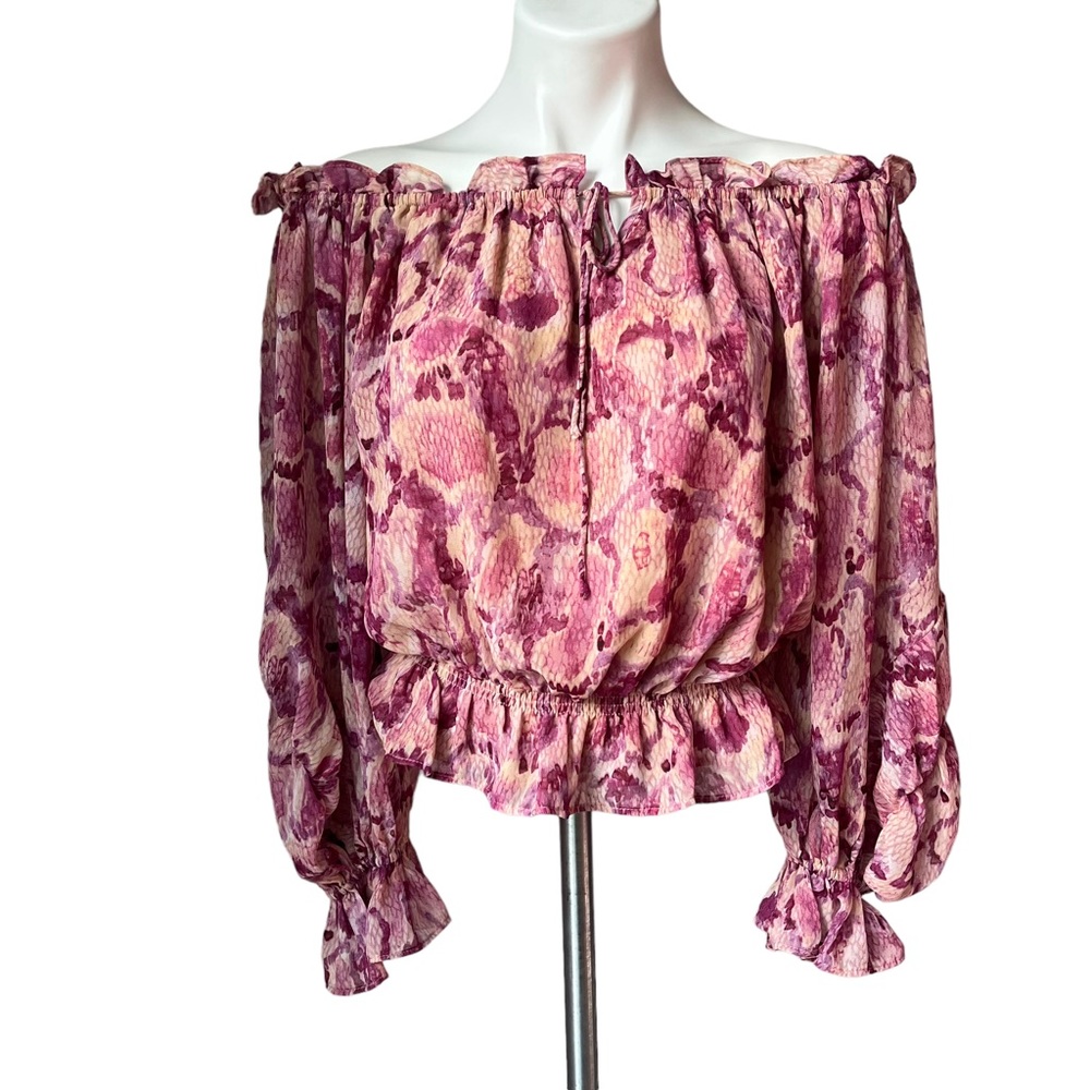 Vici Sutton Off the Shoulder Blouson Puffy Sleeve Printed Blouse, Sz S - Picture 4 of 11
